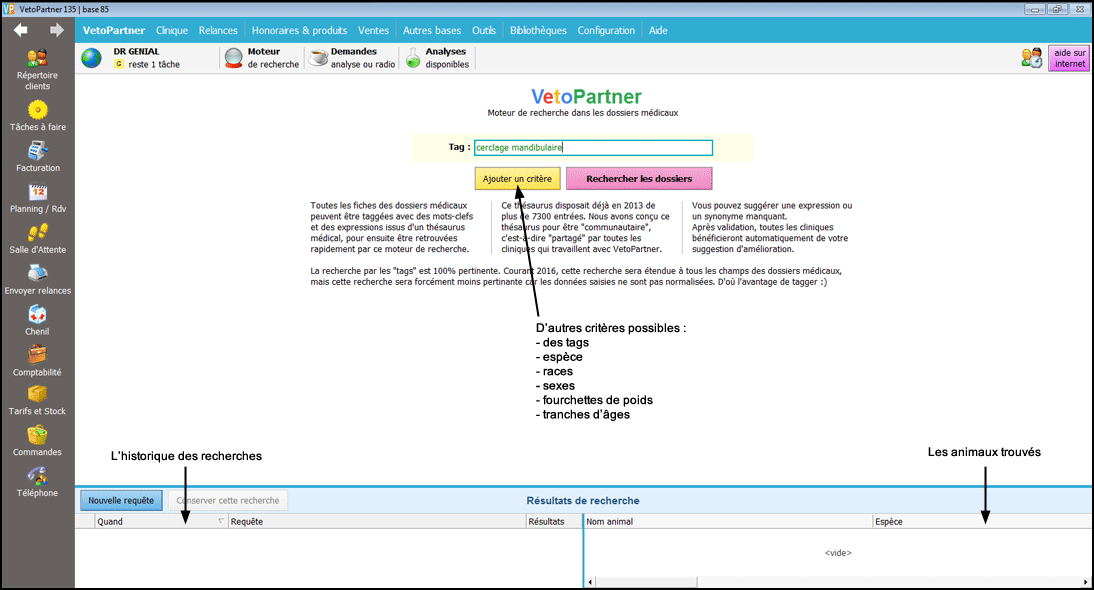 Moteur de recherche de cas médicaux dans VetoPartner