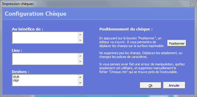 (fenêtre Configuration chèque)